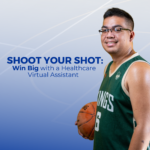 Photo of Mikel Llanes holding a ball with the title Shoot Your Shot: Win Big with a Healthcare Virtual Assistant